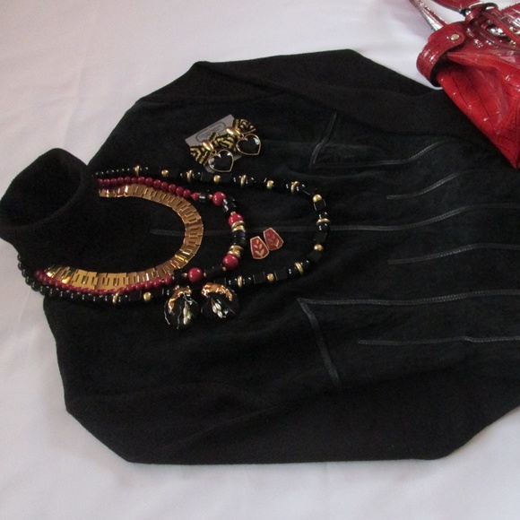 Sweaters - BLACK AUTHENTIC LEATHER SUEDE KNIT TOP – NWOT